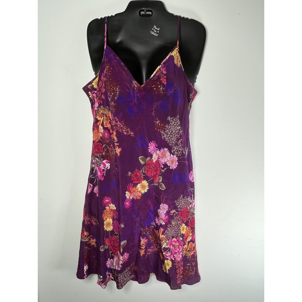 Johnny Was Dress Womens M Purple Floral Silk Slip Strappy Short Boho Party Mini